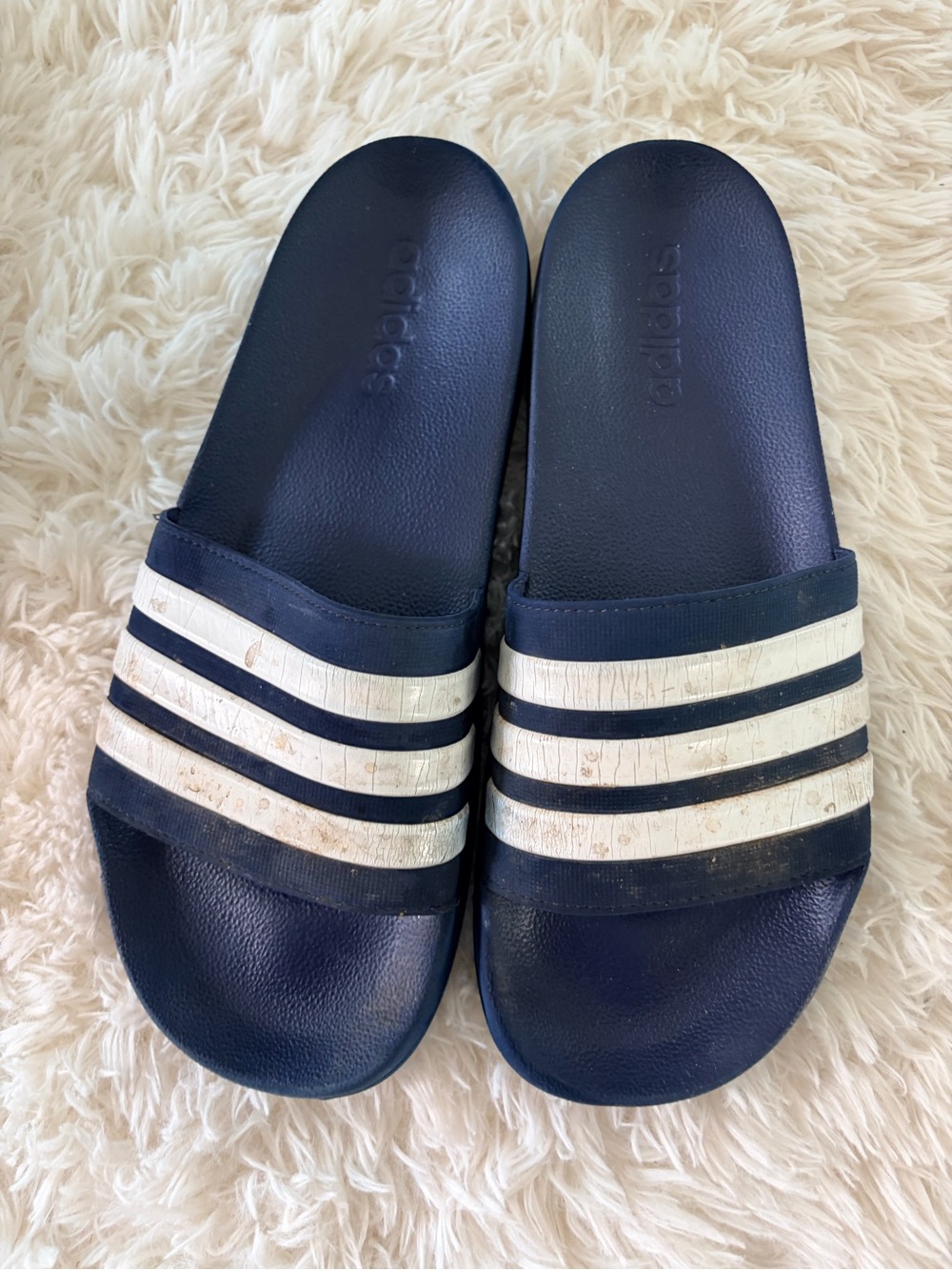 Adidas Men’s Navy Slides with White Stripes